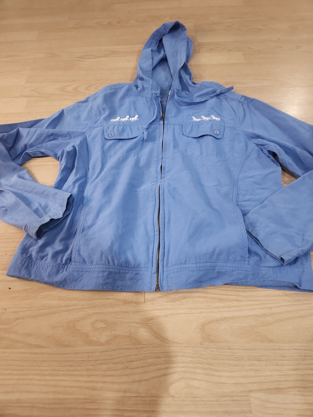 Womens Sm/Med Light Blue Hooded Zip-Up Jacket